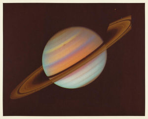 NASA/JPL Voyager 1 spacecraft - Color-enhanced image of Saturn’s Northern Temperate Belt, 1980